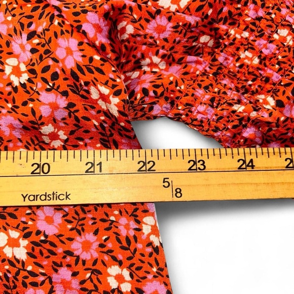 Ann Taylor Red Orange Floral Ruffle Blouse Womens size L - Picture 5 of 8